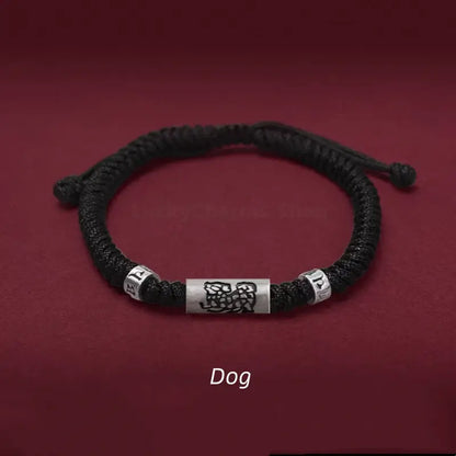 925 Silver Chinese Zodiac Lu Lu Tong Six-Syllable Mantra Men's Black Bracelet | Adjustable, Minimalist Chinese Style-LuckyCharms.Shop