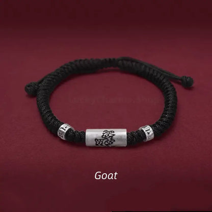 925 Silver Chinese Zodiac Lu Lu Tong Six-Syllable Mantra Men's Black Bracelet | Adjustable, Minimalist Chinese Style-LuckyCharms.Shop