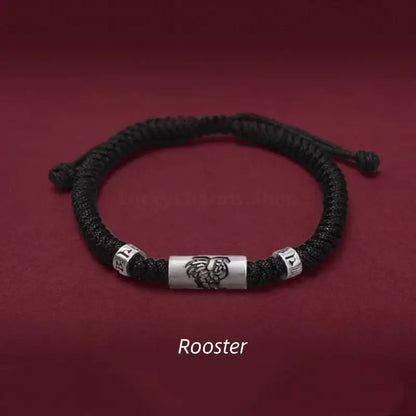 925 Silver Chinese Zodiac Lu Lu Tong Six-Syllable Mantra Men's Black Bracelet | Adjustable, Minimalist Chinese Style-LuckyCharms.Shop