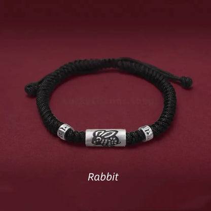 925 Silver Chinese Zodiac Lu Lu Tong Six-Syllable Mantra Men's Black Bracelet | Adjustable, Minimalist Chinese Style-LuckyCharms.Shop
