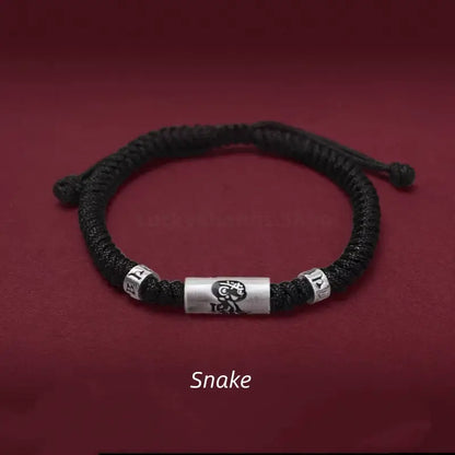 925 Silver Chinese Zodiac Lu Lu Tong Six-Syllable Mantra Men's Black Bracelet | Adjustable, Minimalist Chinese Style-LuckyCharms.Shop