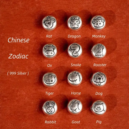 999 Silver Chinese Zodiac Fortune-turning Bead Braided Red Hand Rope | Adjustable, Cute Chinese Style, Zodiac Year Guardian-LuckyCharms.Shop