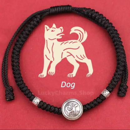 925 Silver Chinese Zodiac Double-Sided Fortune-Turning Bead Braided Hand Rope | Adjustable, Minimalist Chinese Style, Two Colors Optional-LuckyCharms.Shop
