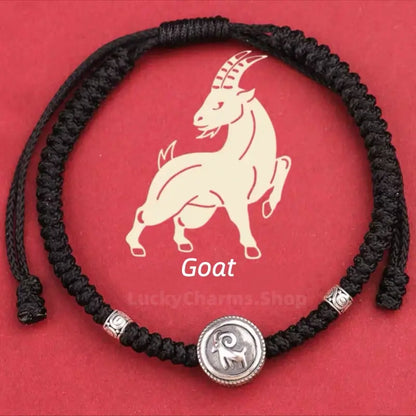 925 Silver Chinese Zodiac Double-Sided Fortune-Turning Bead Braided Hand Rope | Adjustable, Minimalist Chinese Style, Two Colors Optional-LuckyCharms.Shop