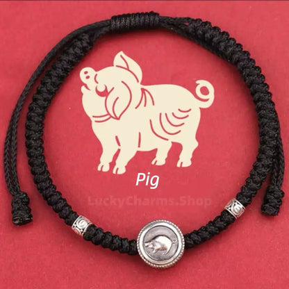 925 Silver Chinese Zodiac Double-Sided Fortune-Turning Bead Braided Hand Rope | Adjustable, Minimalist Chinese Style, Two Colors Optional-LuckyCharms.Shop
