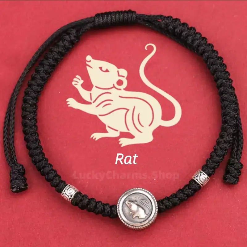 925 Silver Chinese Zodiac Double-Sided Fortune-Turning Bead Braided Hand Rope | Adjustable, Minimalist Chinese Style, Two Colors Optional-LuckyCharms.Shop