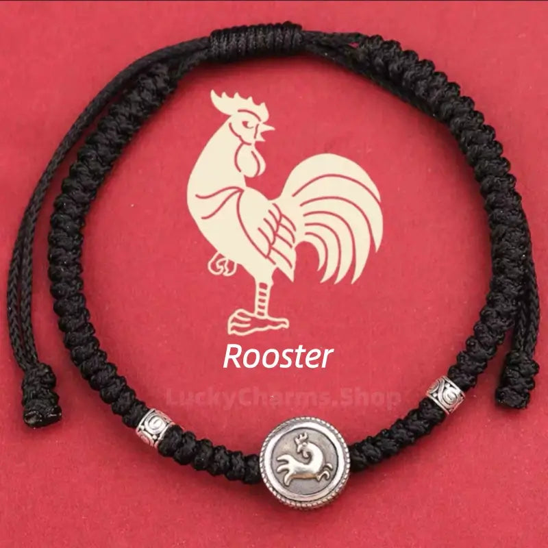925 Silver Chinese Zodiac Double-Sided Fortune-Turning Bead Braided Hand Rope | Adjustable, Minimalist Chinese Style, Two Colors Optional-LuckyCharms.Shop