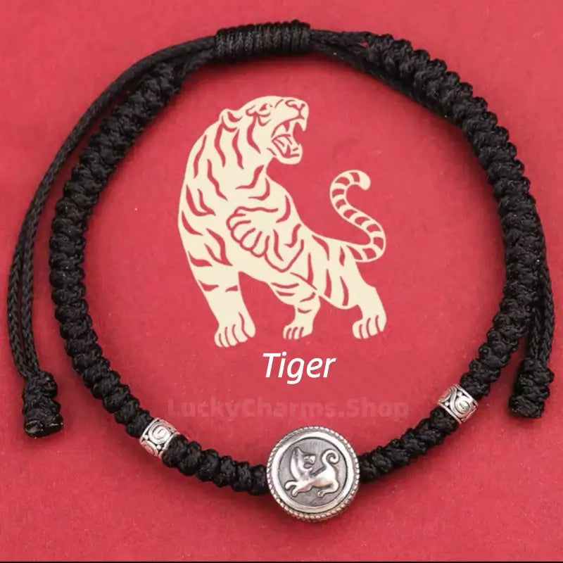 925 Silver Chinese Zodiac Double-Sided Fortune-Turning Bead Braided Hand Rope | Adjustable, Minimalist Chinese Style, Two Colors Optional-LuckyCharms.Shop