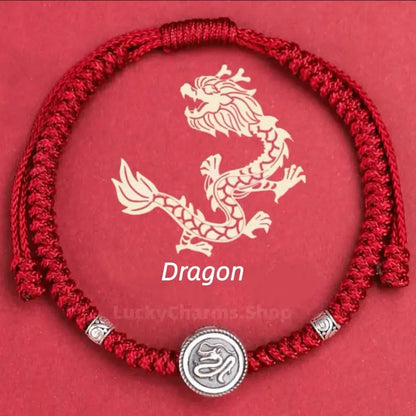 925 Silver Chinese Zodiac Double-Sided Fortune-Turning Bead Braided Hand Rope | Adjustable, Minimalist Chinese Style, Two Colors Optional-LuckyCharms.Shop