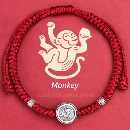 925 Silver Chinese Zodiac Double-Sided Fortune-Turning Bead Braided Hand Rope | Adjustable, Minimalist Chinese Style, Two Colors Optional-LuckyCharms.Shop