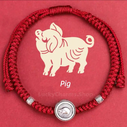 925 Silver Chinese Zodiac Double-Sided Fortune-Turning Bead Braided Hand Rope | Adjustable, Minimalist Chinese Style, Two Colors Optional-LuckyCharms.Shop