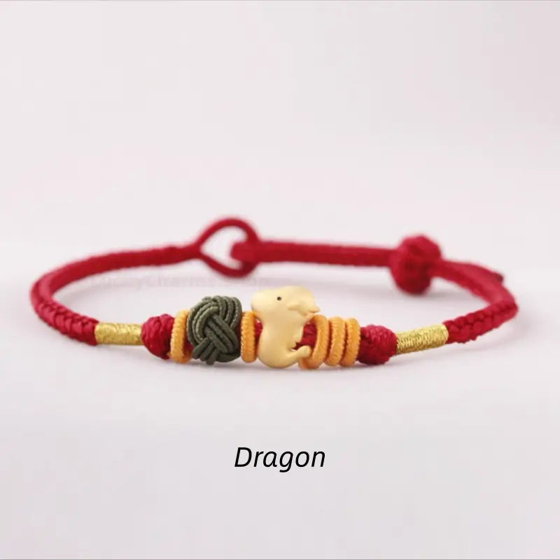 925 Silver Chinese Zodiac Gold-Silver Dual-Color Bead Braided Red Cotton Hand Rope | Adjustable, Cute Chinese Style-LuckyCharms.Shop