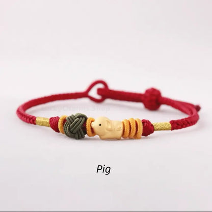 925 Silver Chinese Zodiac Gold-Silver Dual-Color Bead Braided Red Cotton Hand Rope | Adjustable, Cute Chinese Style-LuckyCharms.Shop