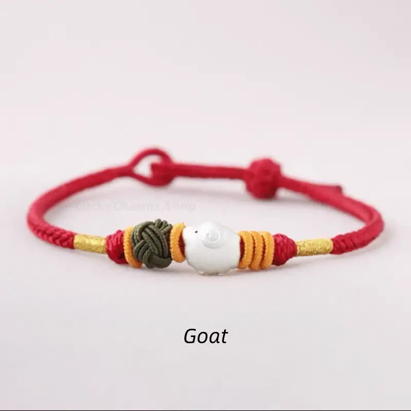 925 Silver Chinese Zodiac Gold-Silver Dual-Color Bead Braided Red Cotton Hand Rope | Adjustable, Cute Chinese Style-LuckyCharms.Shop