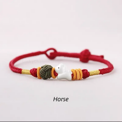 925 Silver Chinese Zodiac Gold-Silver Dual-Color Bead Braided Red Cotton Hand Rope | Adjustable, Cute Chinese Style-LuckyCharms.Shop