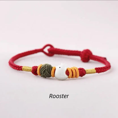 925 Silver Chinese Zodiac Gold-Silver Dual-Color Bead Braided Red Cotton Hand Rope | Adjustable, Cute Chinese Style-LuckyCharms.Shop