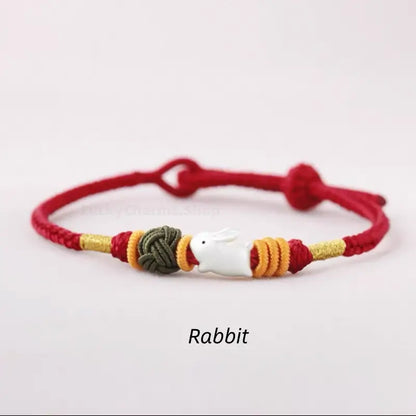 925 Silver Chinese Zodiac Gold-Silver Dual-Color Bead Braided Red Cotton Hand Rope | Adjustable, Cute Chinese Style-LuckyCharms.Shop