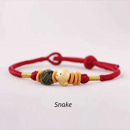 925 Silver Chinese Zodiac Gold-Silver Dual-Color Bead Braided Red Cotton Hand Rope | Adjustable, Cute Chinese Style-LuckyCharms.Shop