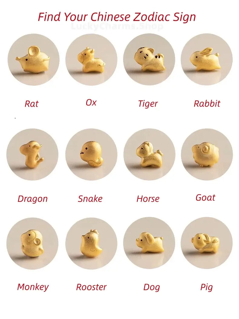 925 Silver Chinese Zodiac Gold-Silver Dual-Color Bead Braided Red Cotton Hand Rope | Adjustable, Cute Chinese Style-LuckyCharms.Shop