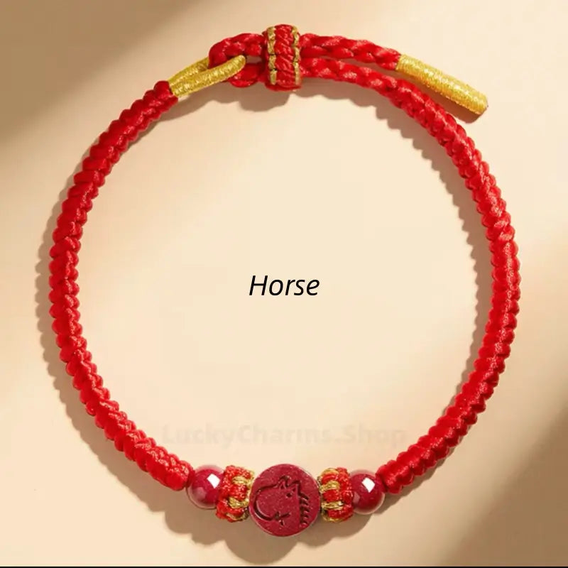 Chinese Zodiac Natural Cinnabar Fortune-Turning Bead Red Hand Rope | Adjustable, Chinese Style Auspicious Accessory-LuckyCharms.Shop