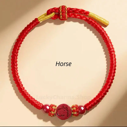 Chinese Zodiac Natural Cinnabar Fortune-Turning Bead Red Hand Rope | Adjustable, Chinese Style Auspicious Accessory-LuckyCharms.Shop