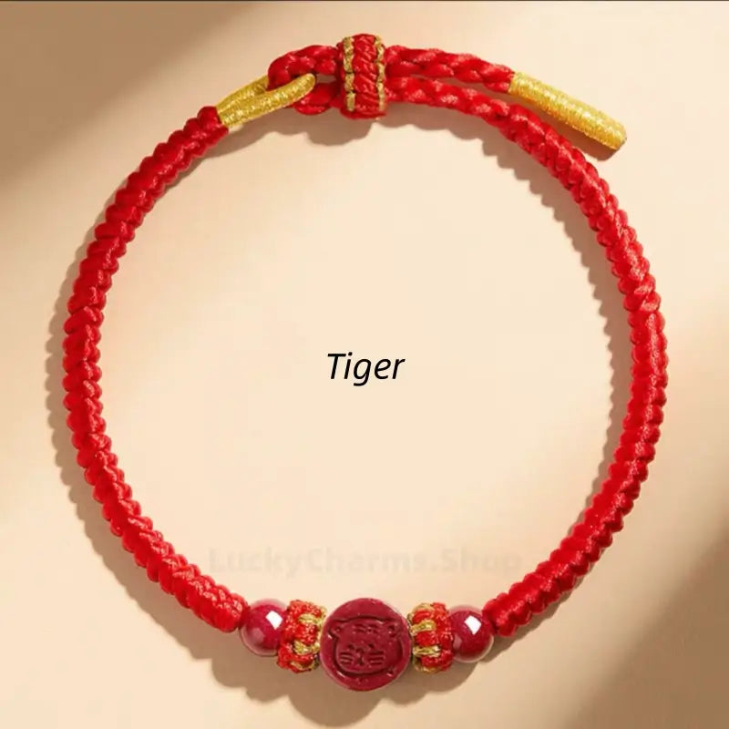 Chinese Zodiac Natural Cinnabar Fortune-Turning Bead Red Hand Rope | Adjustable, Chinese Style Auspicious Accessory-LuckyCharms.Shop