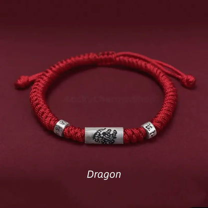 925 Sterling Silver Zodiac Lu Lu Tong (Smooth Progress) Six-Syllable Mantra Red Bracelet | Adjustable-LuckyCharms.Shop