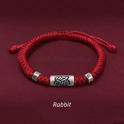 925 Sterling Silver Zodiac Lu Lu Tong (Smooth Progress) Six-Syllable Mantra Red Bracelet | Adjustable-LuckyCharms.Shop