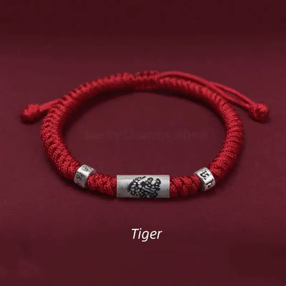 925 Sterling Silver Zodiac Lu Lu Tong (Smooth Progress) Six-Syllable Mantra Red Bracelet | Adjustable-LuckyCharms.Shop