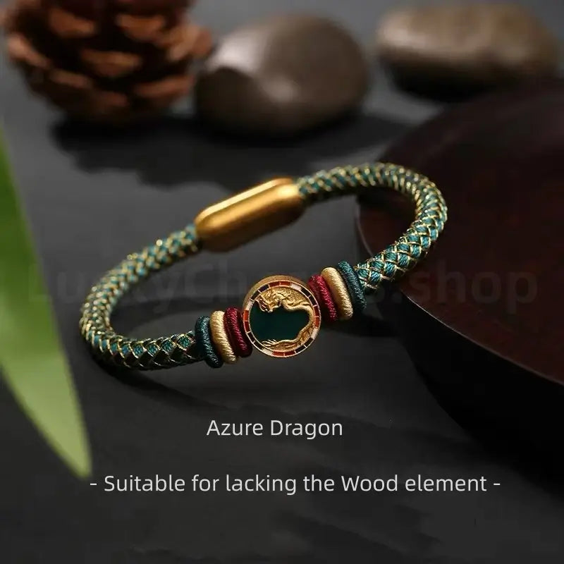 925 Silver Five Auspicious Beasts Braided Bracelet for Wealth Success Wisdom Luck-LuckyCharms.Shop