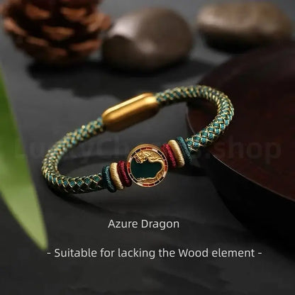 925 Silver Five Auspicious Beasts Braided Bracelet for Wealth Success Wisdom Luck-LuckyCharms.Shop