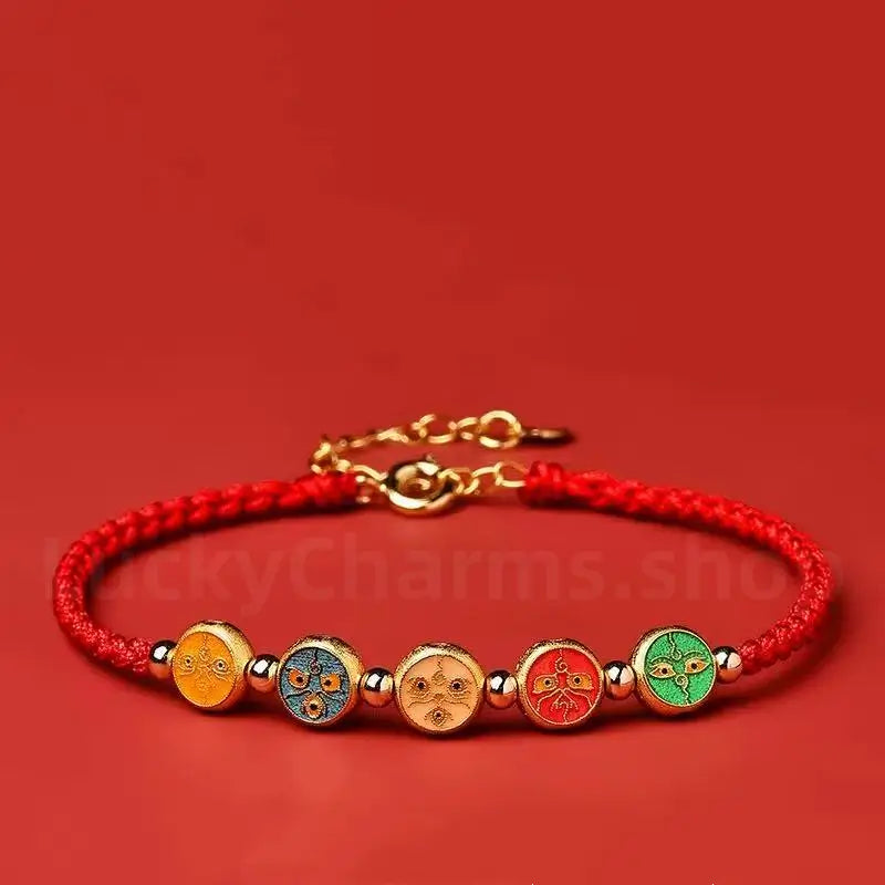 925 Silver Tibetan Five Directions Wealth Gods Blessing Braided Rope Bracelet Luck Success-LuckyCharms.Shop