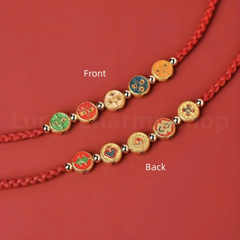 925 Silver Tibetan Five Directions Wealth Gods Blessing Braided Rope Bracelet Luck Success-LuckyCharms.Shop