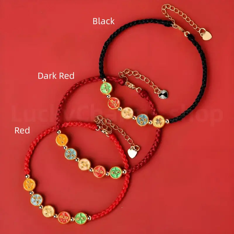 925 Silver Tibetan Five Directions Wealth Gods Blessing Braided Rope Bracelet Luck Success-LuckyCharms.Shop