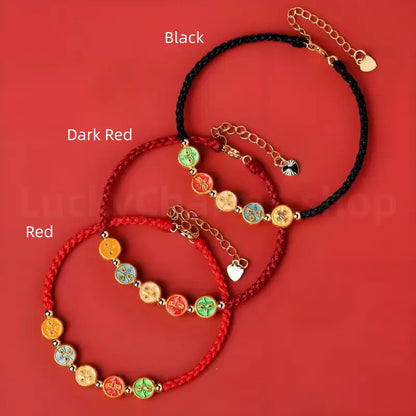 925 Silver Tibetan Five Directions Wealth Gods Blessing Braided Rope Bracelet Luck Success-LuckyCharms.Shop