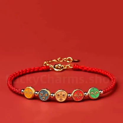 925 Silver Tibetan Five Directions Wealth Gods Blessing Braided Rope Bracelet Luck Success-LuckyCharms.Shop