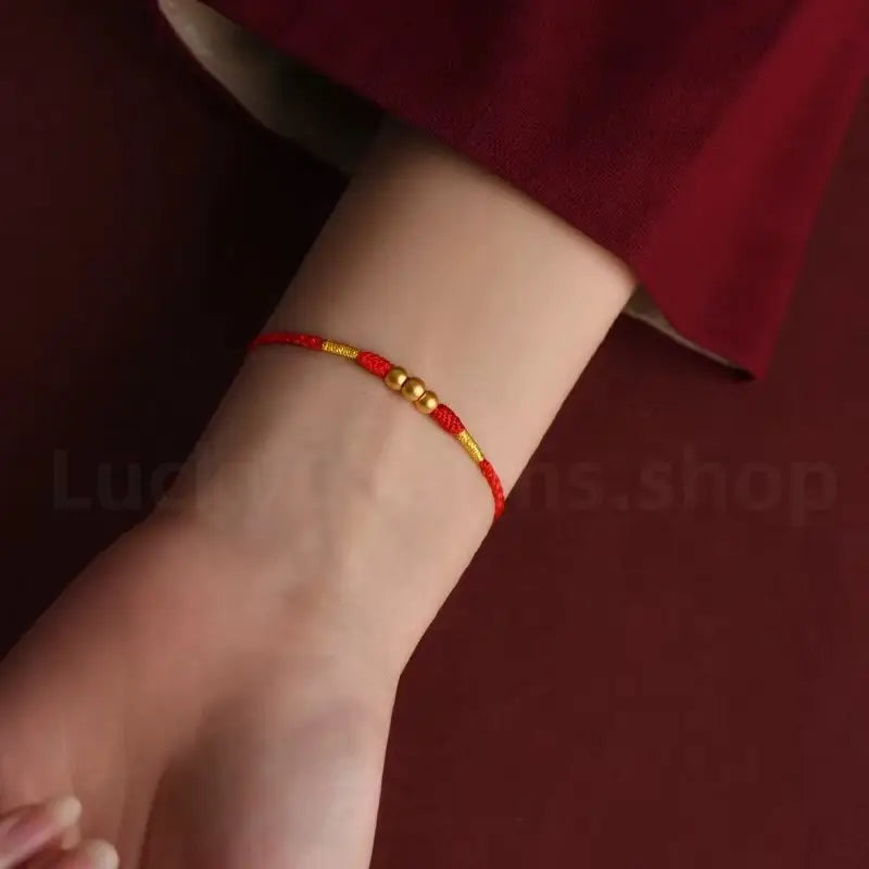 999 Gold Fortune-Turning Bead Braided Rope Bracelet for Wealth Luck-LuckyCharms.Shop