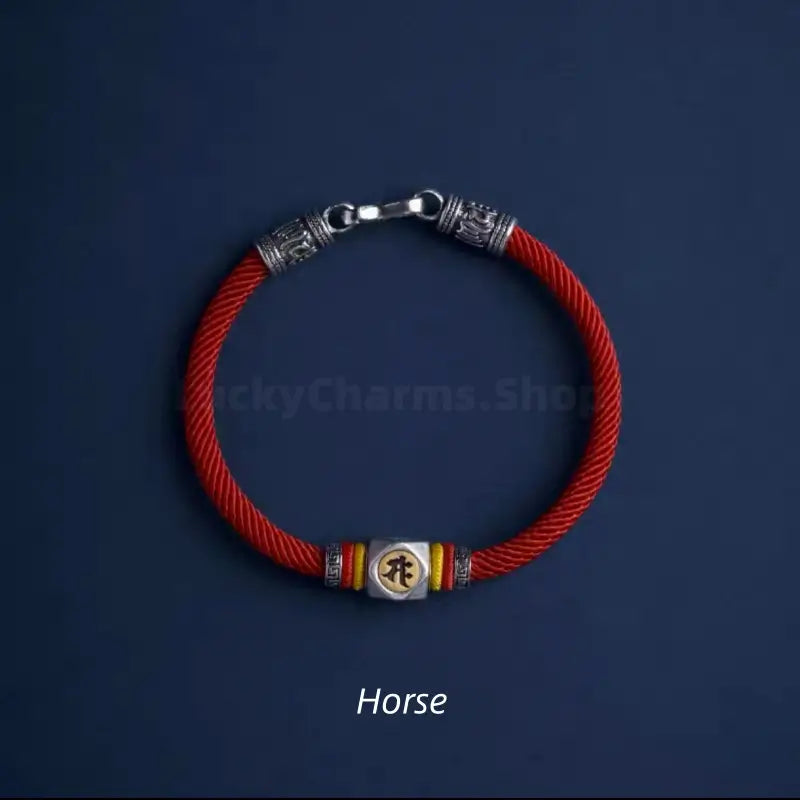 Chinese Zodiac Guardian Buddha Seed Syllables Symbol Red Bracelet-LuckyCharms.Shop