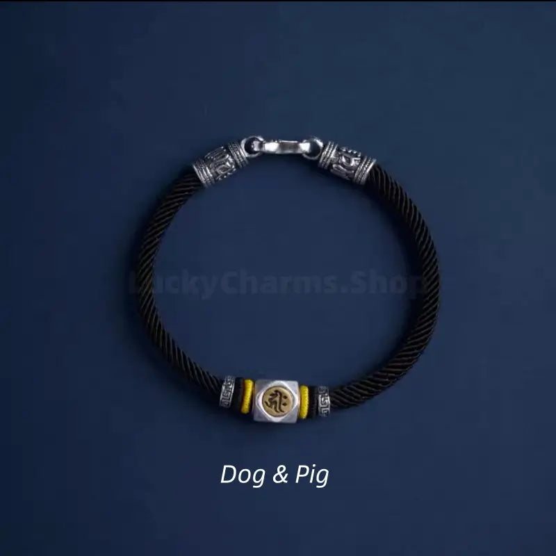 Chinese Zodiac Guardian Buddha Seed Syllables Symbol Black Bracelet-LuckyCharms.Shop