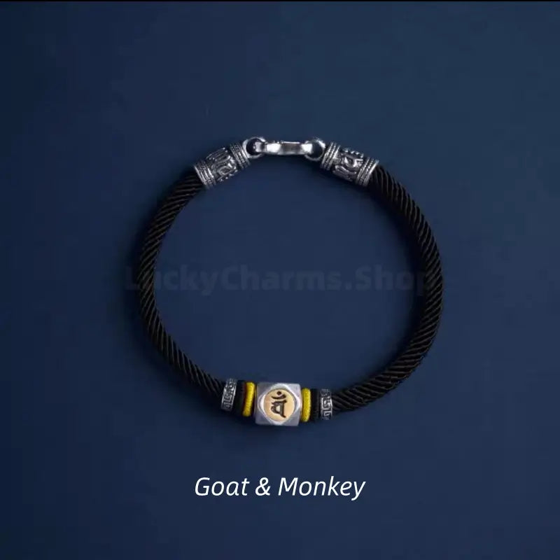 Chinese Zodiac Guardian Buddha Seed Syllables Symbol Black Bracelet-LuckyCharms.Shop