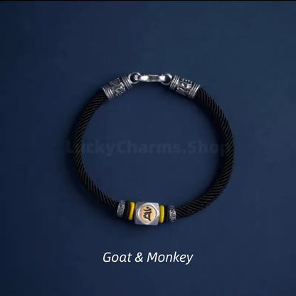 Chinese Zodiac Guardian Buddha Seed Syllables Symbol Black Bracelet-LuckyCharms.Shop