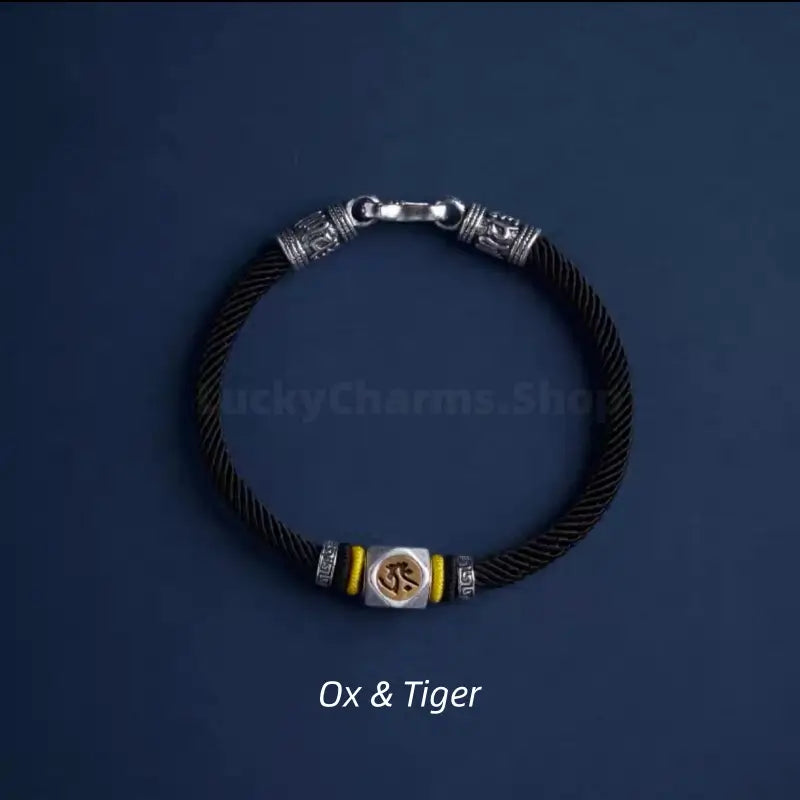 Chinese Zodiac Guardian Buddha Seed Syllables Symbol Black Bracelet-LuckyCharms.Shop