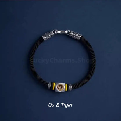 Chinese Zodiac Guardian Buddha Seed Syllables Symbol Black Bracelet-LuckyCharms.Shop