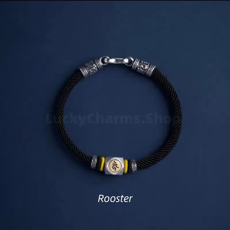 Chinese Zodiac Guardian Buddha Seed Syllables Symbol Black Bracelet-LuckyCharms.Shop