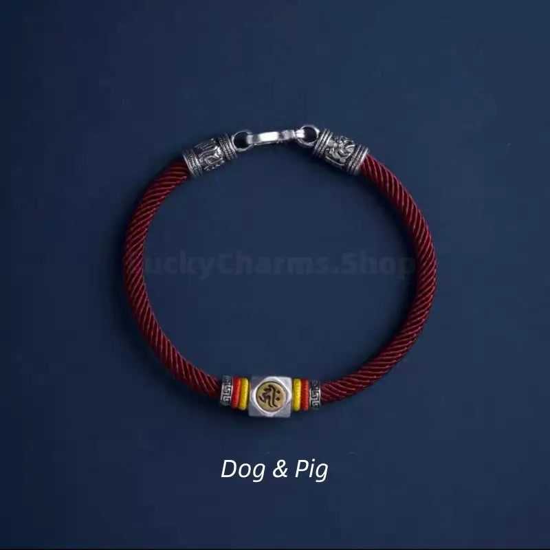 Chinese Zodiac Guardian Buddha Seed Syllables Symbol Luck Dark Red Bracelet-LuckyCharms.Shop