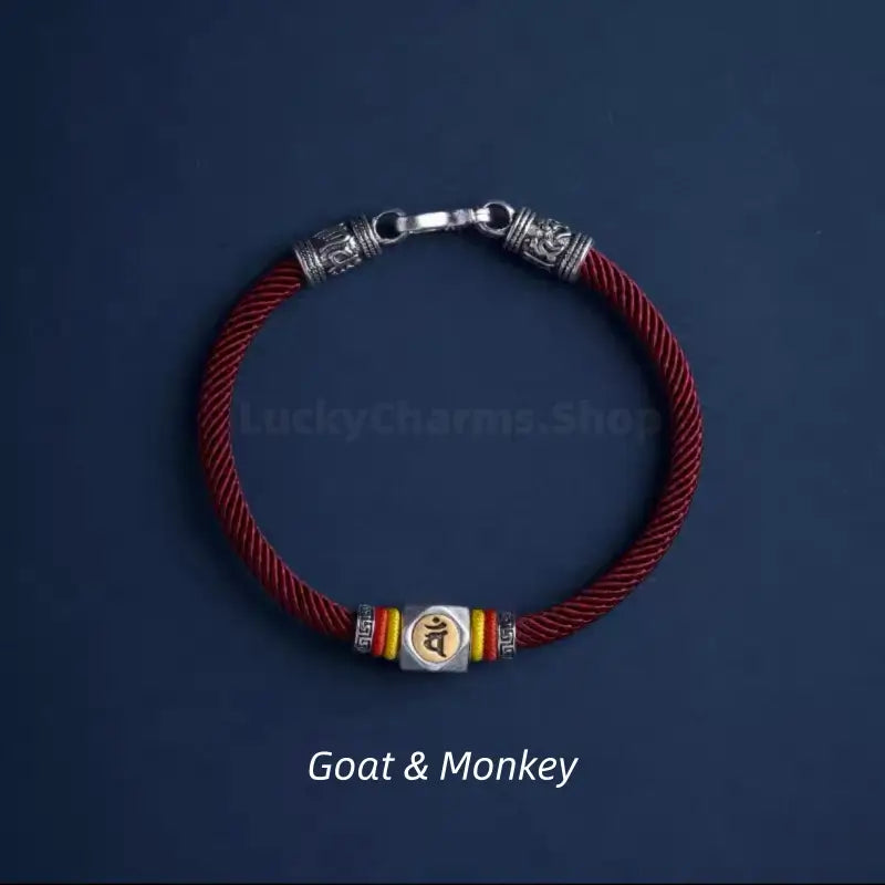 Chinese Zodiac Guardian Buddha Seed Syllables Symbol Luck Dark Red Bracelet-LuckyCharms.Shop