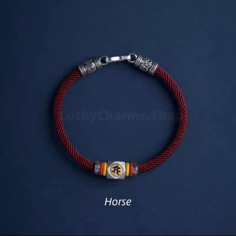 Chinese Zodiac Guardian Buddha Seed Syllables Symbol Luck Dark Red Bracelet-LuckyCharms.Shop