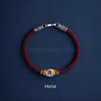 Chinese Zodiac Guardian Buddha Seed Syllables Symbol Luck Dark Red Bracelet-LuckyCharms.Shop