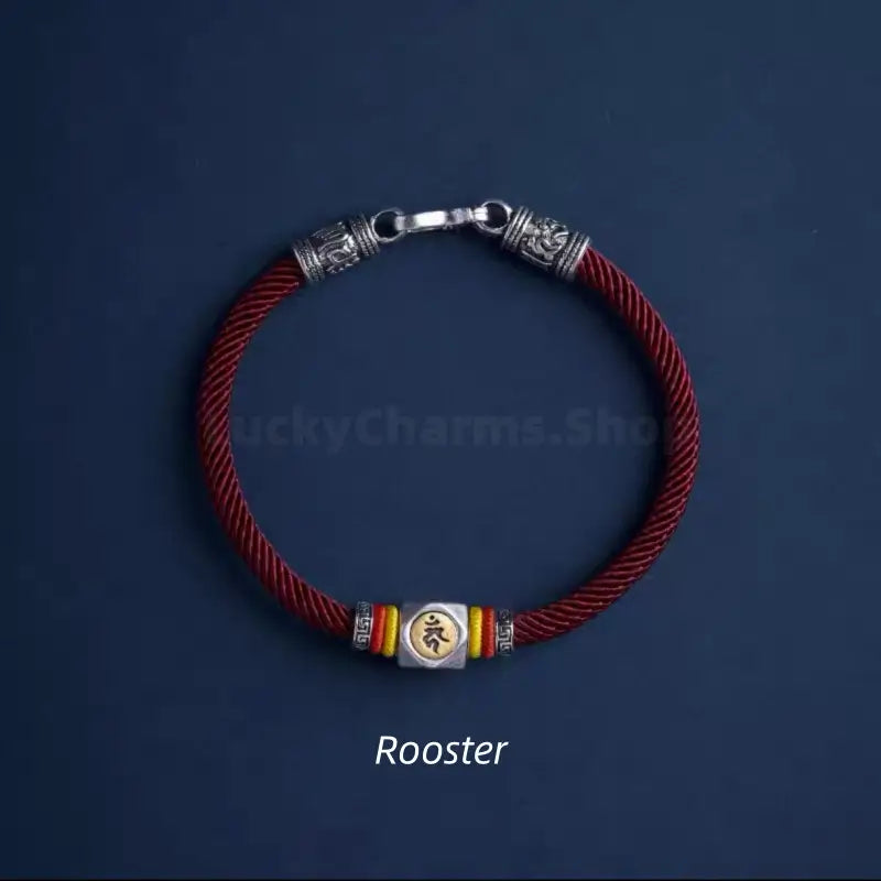 Chinese Zodiac Guardian Buddha Seed Syllables Symbol Luck Dark Red Bracelet-LuckyCharms.Shop