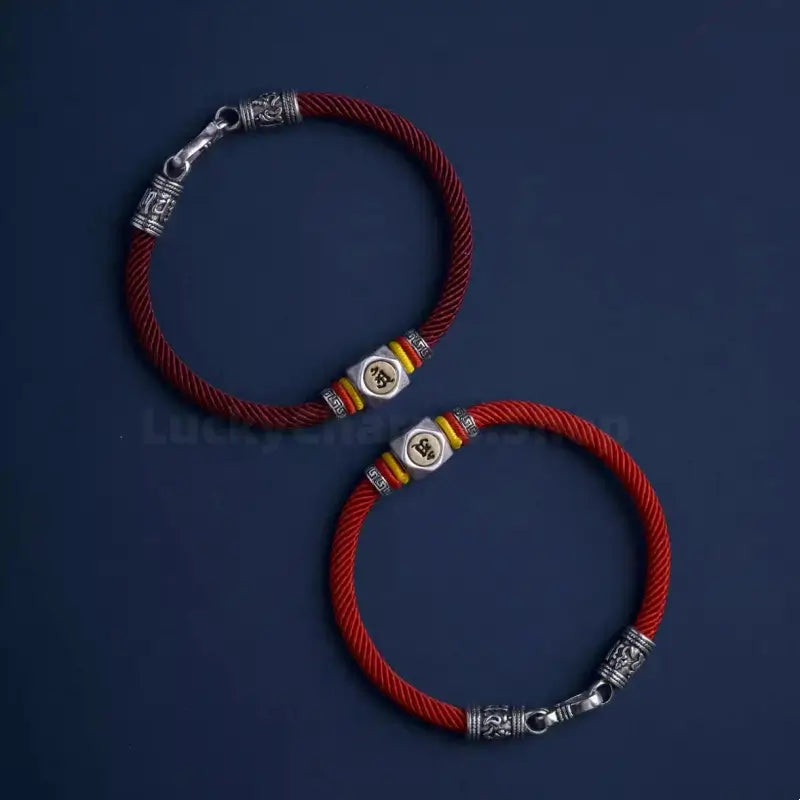 Chinese Zodiac Guardian Buddha Seed Syllables Symbol Luck Dark Red Bracelet-LuckyCharms.Shop